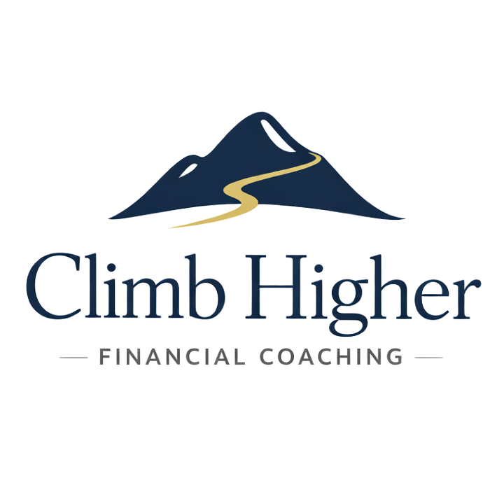 Climb Higher Financial Coaching logo with navy mountain and gold path symbol